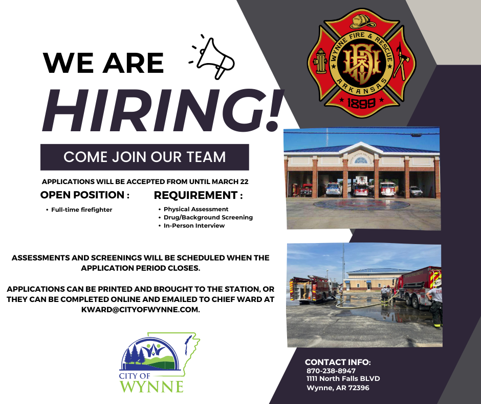 Wynne Fire Department - Job Opening 2024.png